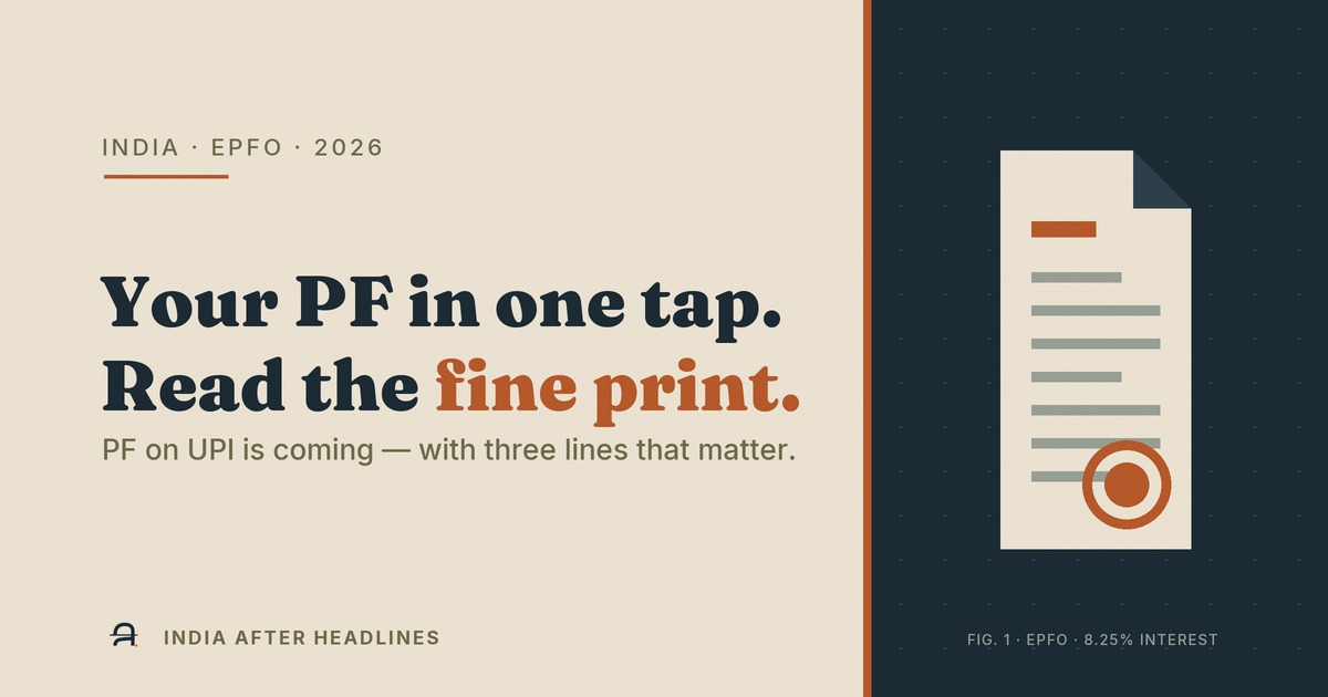 Editorial hero reading 'Your PF is about to fit in a single tap' with FIG. 1 noting the 8.25% PF interest rate.